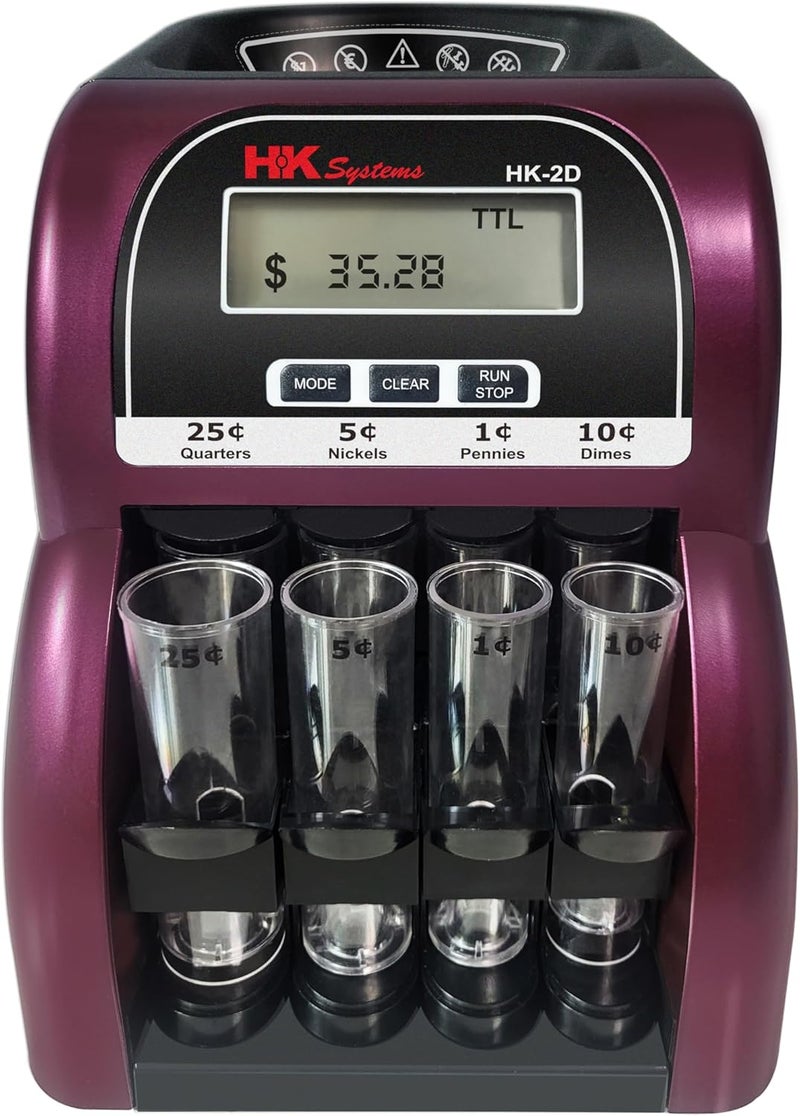 HK SYSTEMS HK-2D, Digital USD Coin Counter and Sorter with LCD Display, Sorts 260 Coins Per Minute into Coin Wrappers, 2 Row Coin Wrapper Tubes Included - Image 5